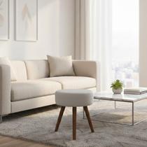 Puff Decorativo Banqueta Redondo Penteadeira Camarim Pé Palito Milão Suede Veludo Cor Cinza Claro