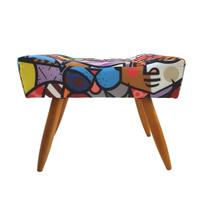 Puff Decorativo Banqueta Retangular Pés de Madeira Palito Estampado