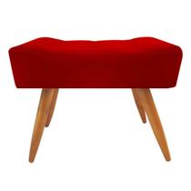 Puff Decorativo Banqueta Retangular Pés de Madeira Palito Suede Vermelho Marsala