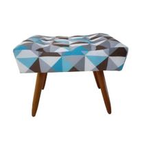 Puff Decorativo Banqueta Retangular Pés de Madeira Palito Triângulo Azul
