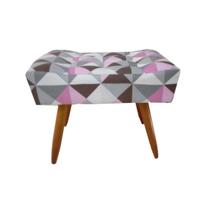 Puff Decorativo Banqueta Retangular Pés de Madeira Palito Triângulo Rosa