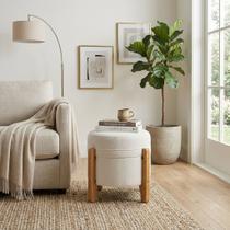 Puff Decorativo Boucle Orgânico Redondo Design Elegante Branco