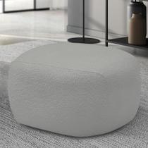 Puff Decorativo Charlote Sala de Estar Pés em Madeira Bouclê Cinza G88 - Gran Belo Puff Decorativo Charlote Sala de Estar Pés em Madeira Bouclê Cinza G88 - Gran Belo