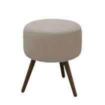 Puff Decorativo Classic Redondo com Pés Madeira Suede Bege