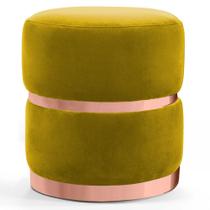 Puff Decorativo Com Cinto e Aro Rosê Round B-279 Veludo Amarelo - Domi