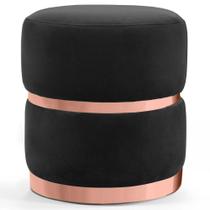 Puff Decorativo Com Cinto e Aro Rosê Round B-300 Veludo Preto - Domi