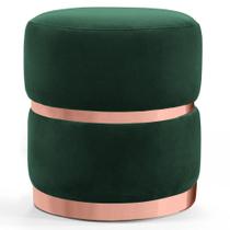 Puff Decorativo Com Cinto e Aro Rosê Round B-303 Veludo Verde Musgo - Domi