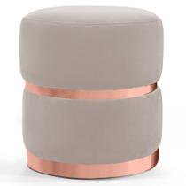 Puff Decorativo Com Cinto e Aro Rosê Round B-309 Veludo Bege Claro - Domi