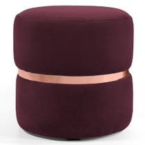 Puff Decorativo Com Cinto Rosê Round B-278 Veludo Marsala - Domi