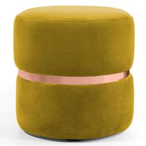 Puff Decorativo Com Cinto Rosê Round B-279 Veludo Amarelo - Domi