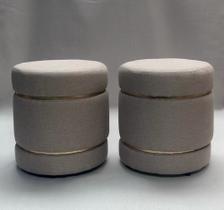 Puff decorativo com duas cintas para sala de estar, quarto ou escritório - Bege Linho