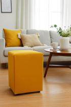 Puff Decorativo Cubo Banqueta Tecido Macio Madeira Cores