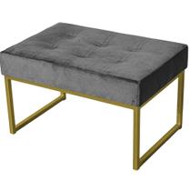 Puff Decorativo Karina Base Gold Veludo Cinza - Montanaris Decor Puff Decorativo Karina Base Gold Veludo Cinza - Montanaris Decor