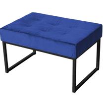 Puff Decorativo Karina Base Preta Veludo Azul Marinho - Montanaris Decor