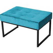 Puff Decorativo Karina Base Preta Veludo Azul Turquesa - Montanaris Decor