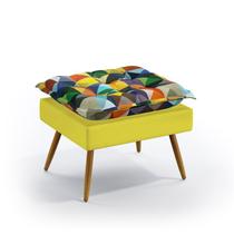 Puff Decorativo Lunar Sued Estampado Colorido e Amarelo Aradecor