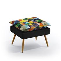 Puff Decorativo Lunar Sued Estampado Colorido e Preto Aradecor
