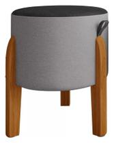 Puff Decorativo Luxo Couro Cinza/Preto