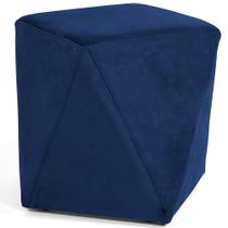 Puff Decorativo Para Sala de Estar Ametista D02 Veludo Azul Oxford B-304 - Lyam Decor