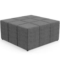 Puff Decorativo Para Sala de Estar Quadrado Milano 90x90cm W01 Linho Cinza Escuro - Lyam Decor