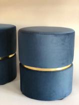 Puff decorativo para sala de estar quarto escritório com cinta - Azul Suede