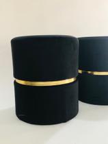 Puff decorativo para sala de estar quarto escritório com cinta - Preto Suede