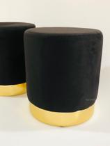 Puff decorativo para sala de estar quarto escritório com detalhes no rodapé - Preto Suede