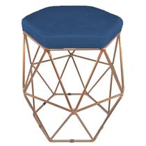 Puff decorativo para sala hexagonal aramado base bronze suede azul marinho - clique e decore