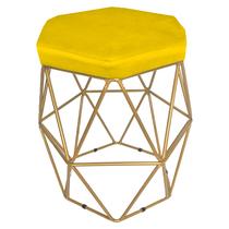 Puff decorativo para sala hexagonal aramado base dourada suede amarelo - clique e decore