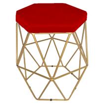 Puff decorativo para sala hexagonal aramado base dourada suede vermelho - clique e decore