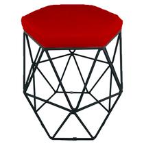 Puff decorativo para sala hexagonal aramado base preta suede vermelho - clique e decore