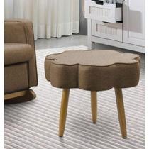 Puff Decorativo Pé Palito De Madeira Sala Flower Linho E03 - D'rossi Cor Marrom Cacau