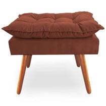Puff Decorativo Quadrado Opala Pés Palito Tecido Suede Capuccino Kimi Decor