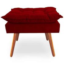 Puff Decorativo Quadrado Opala Pés Palito Tecido Suede Vermelho Kimi Decor