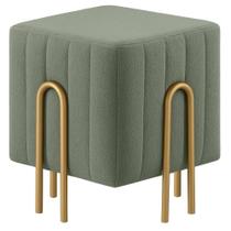 Puff Decorativo Realeza Bouclé Verde Oliva Metal Dourado