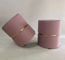 Puff Decorativo Redondo Banqueta - 2 Unidades - Com detalhes dourado