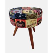 Puff Decorativo Redondo Banqueta com Pés de Madeira Palito Tecido Suede Cerveja Beer - Maitê Moda Casa