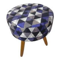 Puff Decorativo Redondo Banqueta com Pés de Madeira Palito Tecido Suede Triângulo Roxo - Maitê Moda Casa