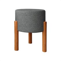 Puff Decorativo Redondo Banqueta Pés Madeira Suede Cinza Puff Decorativo Redondo Banqueta Pés Madeira Suede Cinza