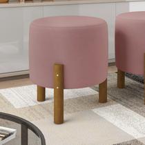 Puff Decorativo Redondo Banqueta Sala Quarto Escritório Pés Madeira Zuppy - Rose Suede
