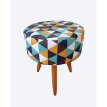 Puff Decorativo Redondo classic Banqueta com Pés de Madeira Palito Tecido Suede Triângulo Verde - Maitê Moda Casa