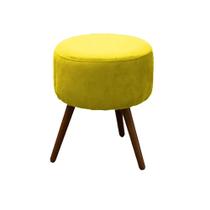 Puff Decorativo Redondo com Pés Madeira Suede Amarelo