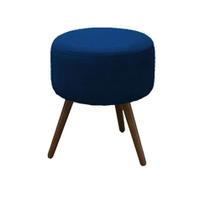 Puff Decorativo Redondo com Pés Madeira Suede Azul Marinho Puff Decorativo Redondo com Pés Madeira Suede Azul Marinho