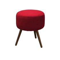 Puff Decorativo Redondo com Pés Madeira Suede Vermelho