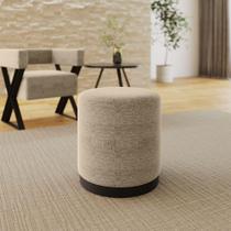Puff Decorativo Redondo Estilo Industrial Orlando Linho Bege