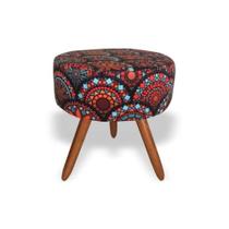 Puff Decorativo Redondo Mandala Preto Pés Palito E Estampas