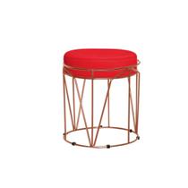 Puff Decorativo Redondo Sol Base Bronze Suede Vermelho