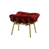 Puff Decorativo Sala de Estar Abel Base de Madeira Dourada Veludo Vermelho G41 - Gran Belo