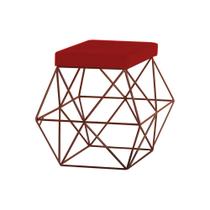 Puff Decorativo Sala de Estar Base Bronze Trixie Veludo Vermelho G41 - Gran Belo