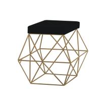 Puff Decorativo Sala de Estar Base Gold Trixie Veludo Preto G41 - Gran Belo Puff Decorativo Sala de Estar Base Gold Trixie Veludo Preto G41 - Gran Belo